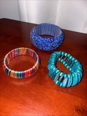 Set of Three Colorful Statement Bracelets - Multicolor, Blue, Turquoise